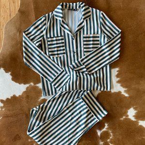 Nastygal Striped Pajama Dark Green Set